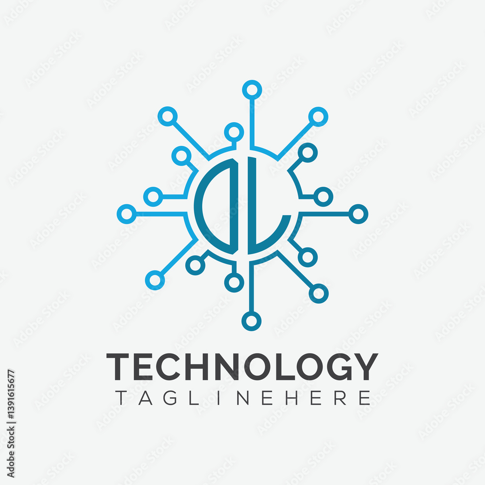 Fototapete initial monogram for technology logo with circle style design