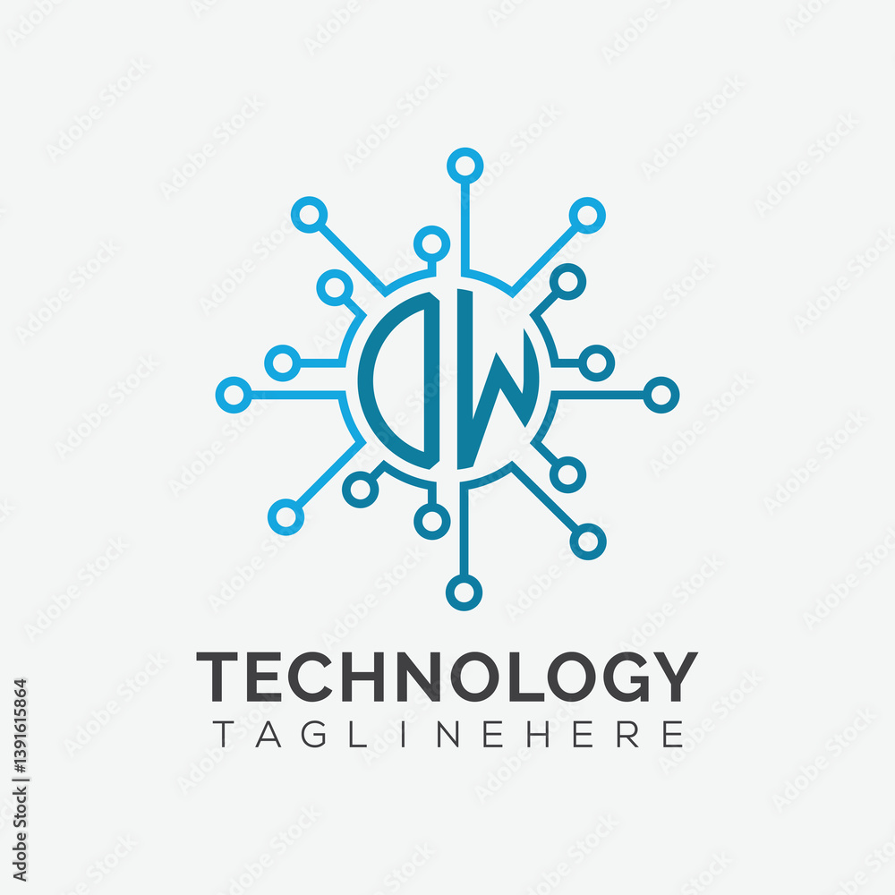 Fototapete initial monogram for technology logo with circle style design