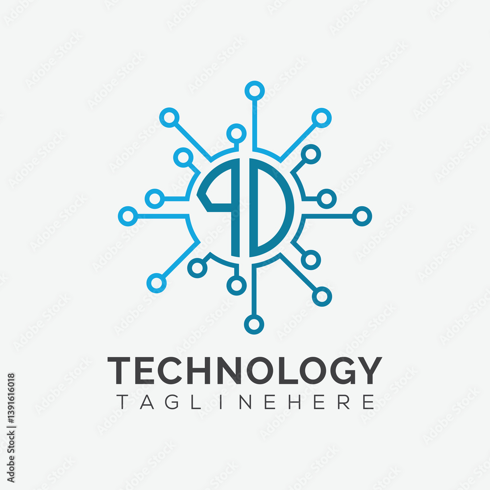 Fototapete initial monogram for technology logo with circle style design