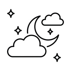 Cloudy Night vector outline icon. EPS 10 file