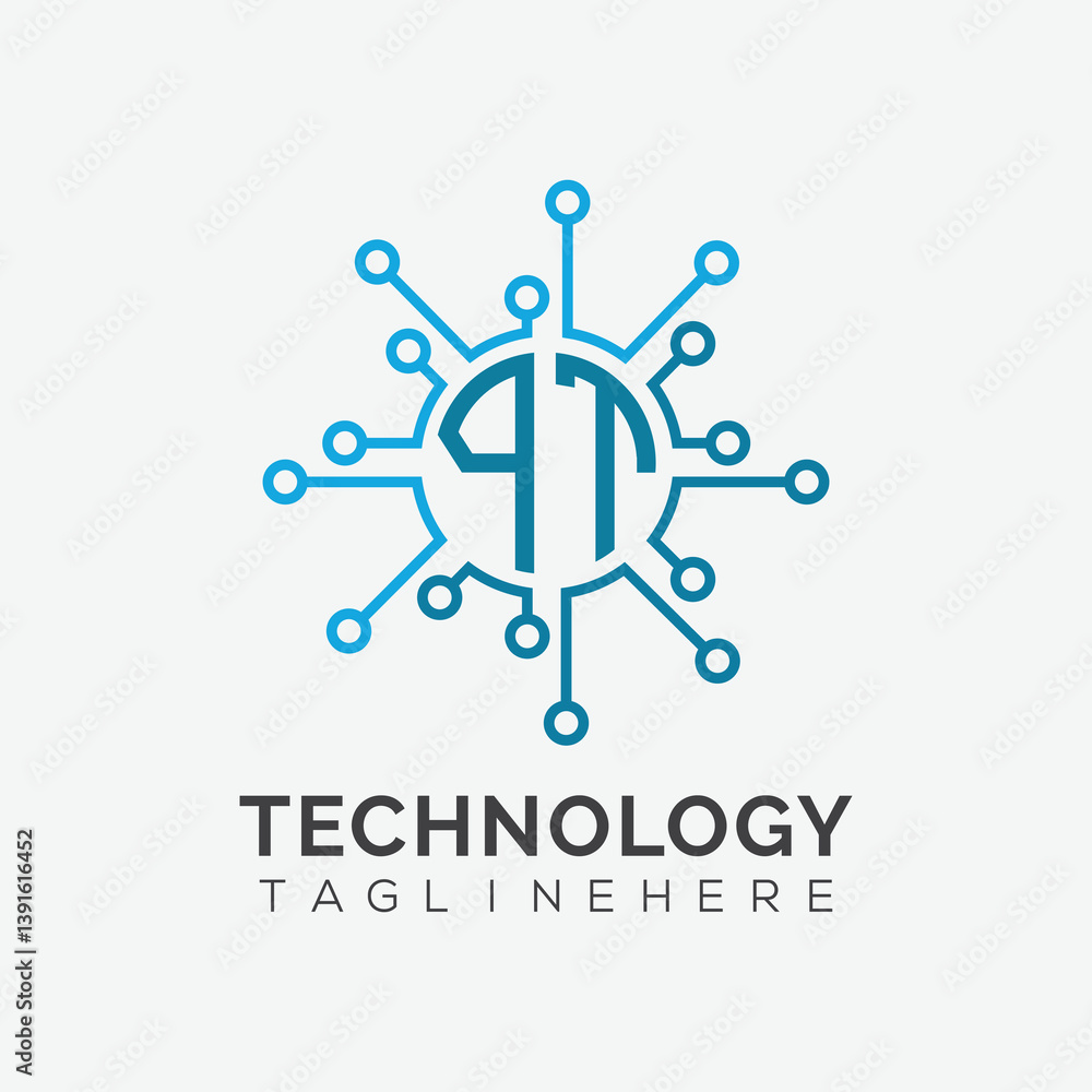 Fototapete initial monogram for technology logo with circle style design
