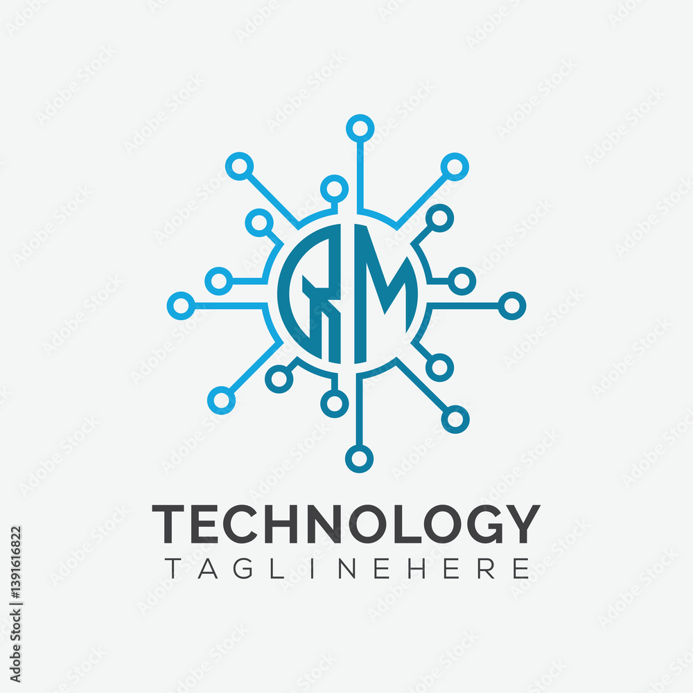 Fototapete initial monogram for technology logo with circle style design