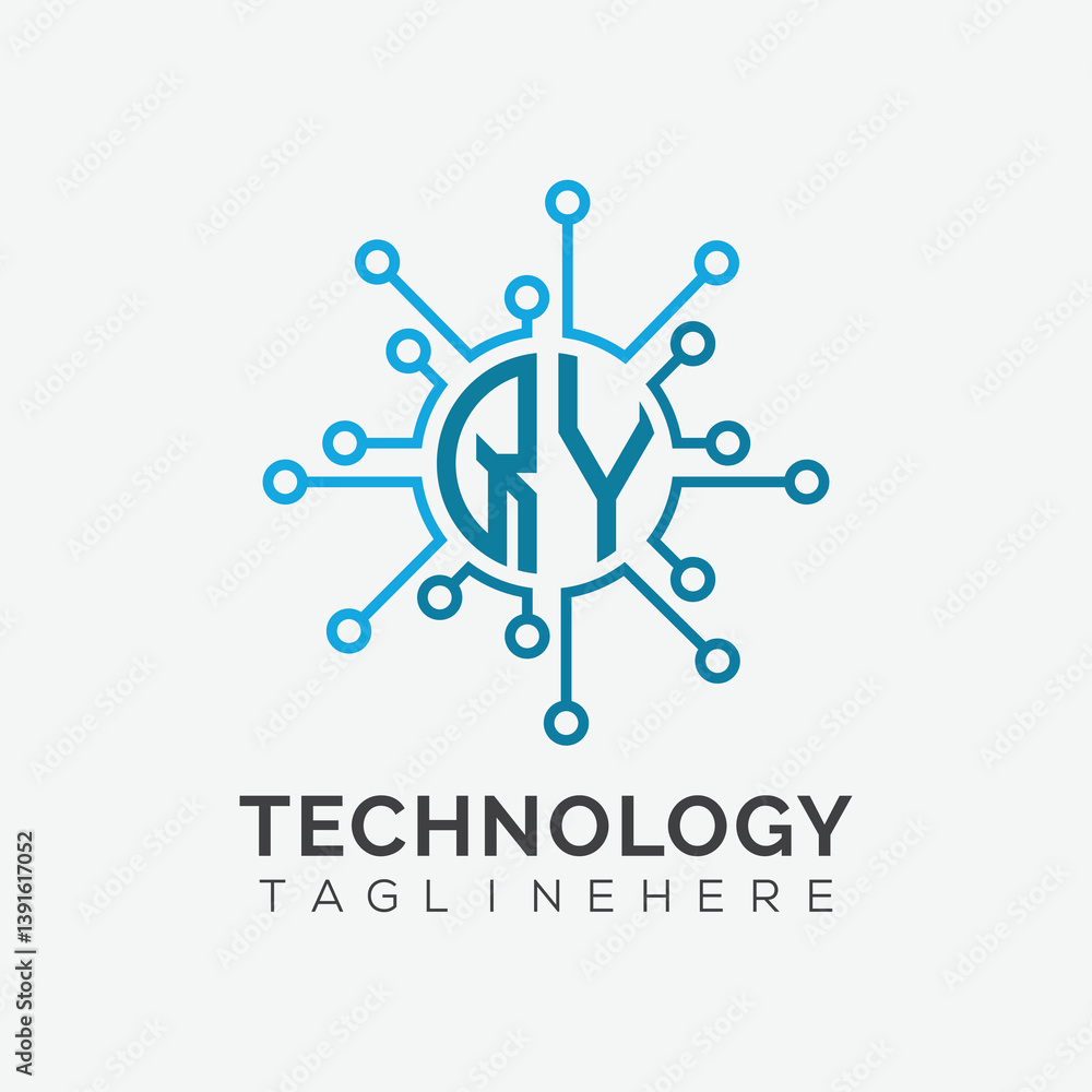 Fototapete initial monogram for technology logo with circle style design