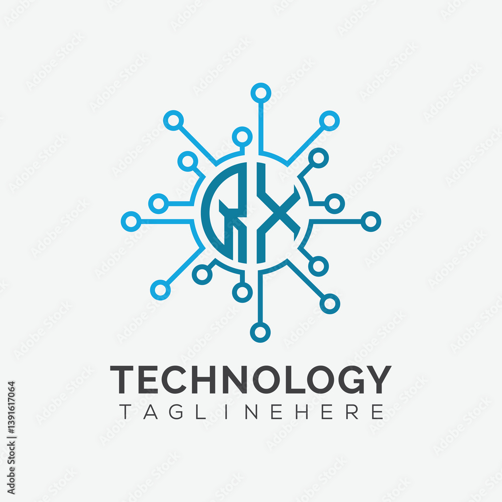 Fototapete initial monogram for technology logo with circle style design