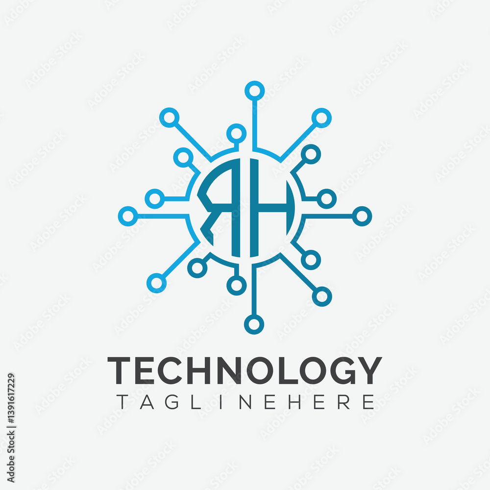 Fototapete initial monogram for technology logo with circle style design
