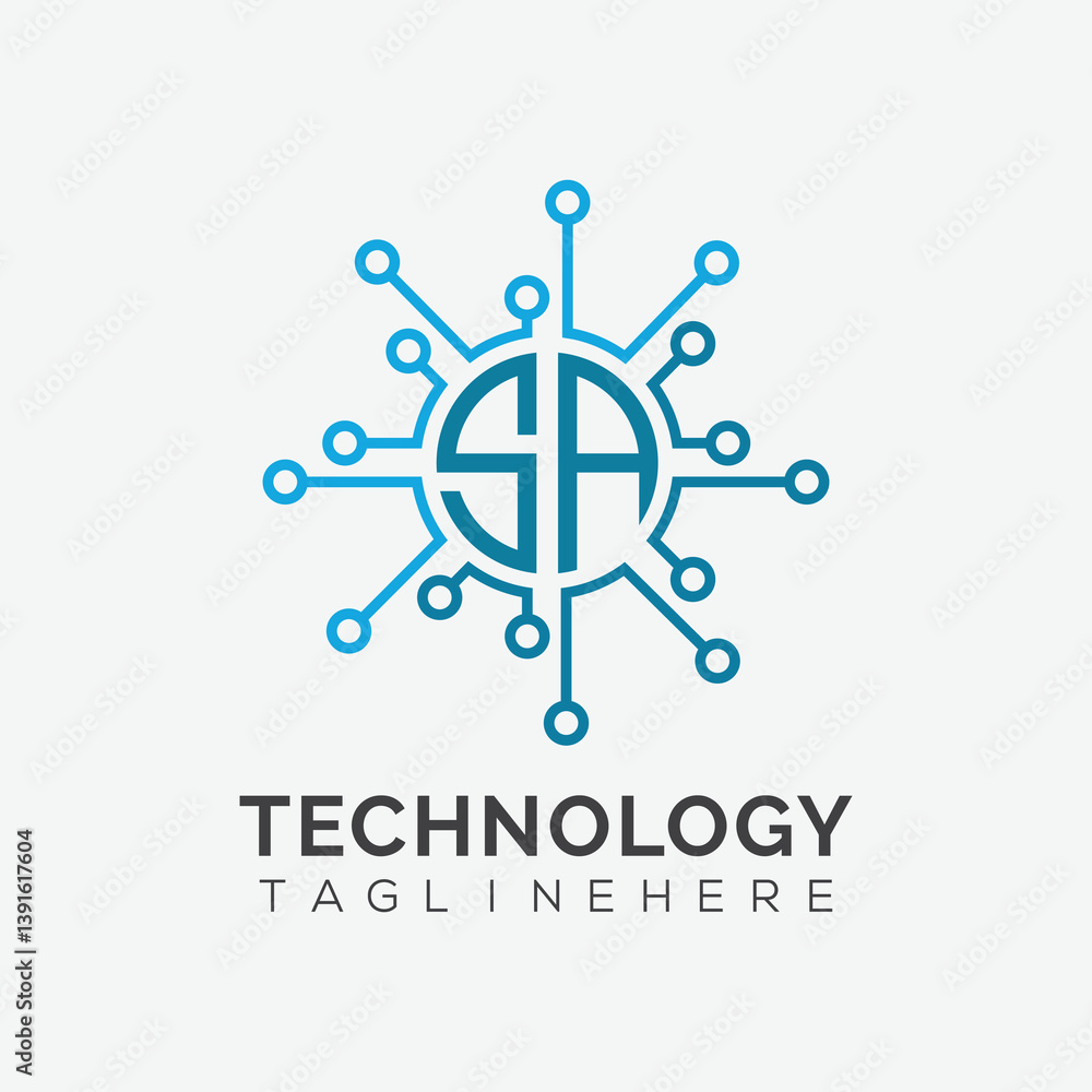 Fototapete initial monogram for technology logo with circle style design