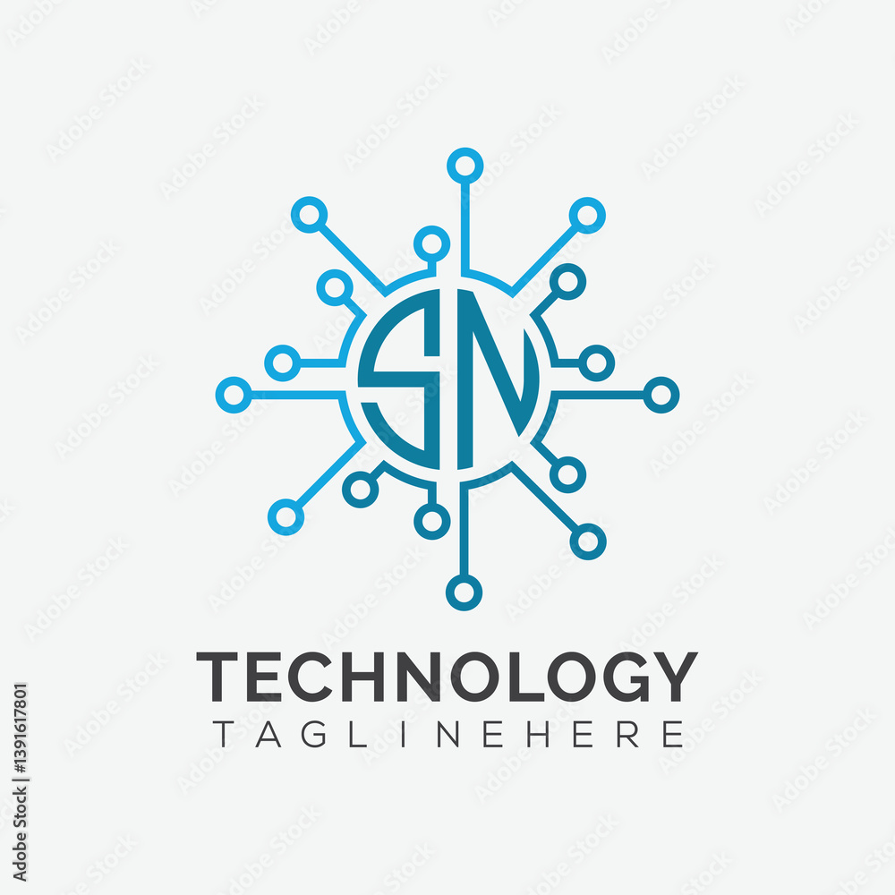 Fototapete initial monogram for technology logo with circle style design