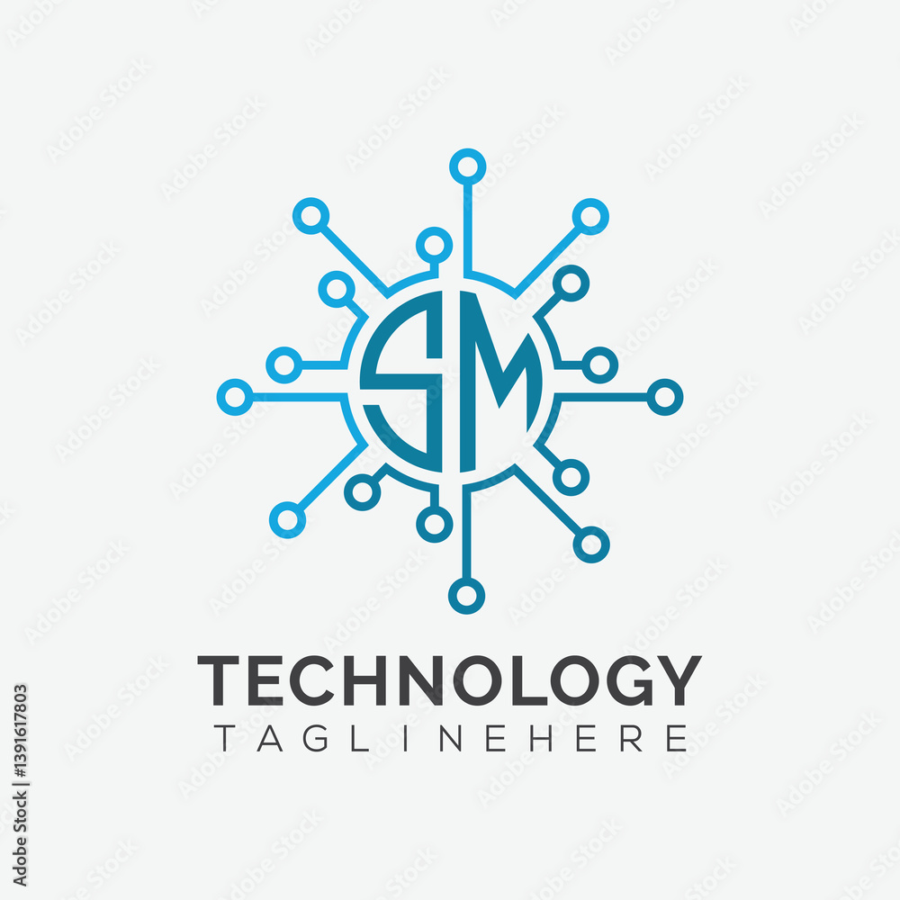 Fototapete initial monogram for technology logo with circle style design
