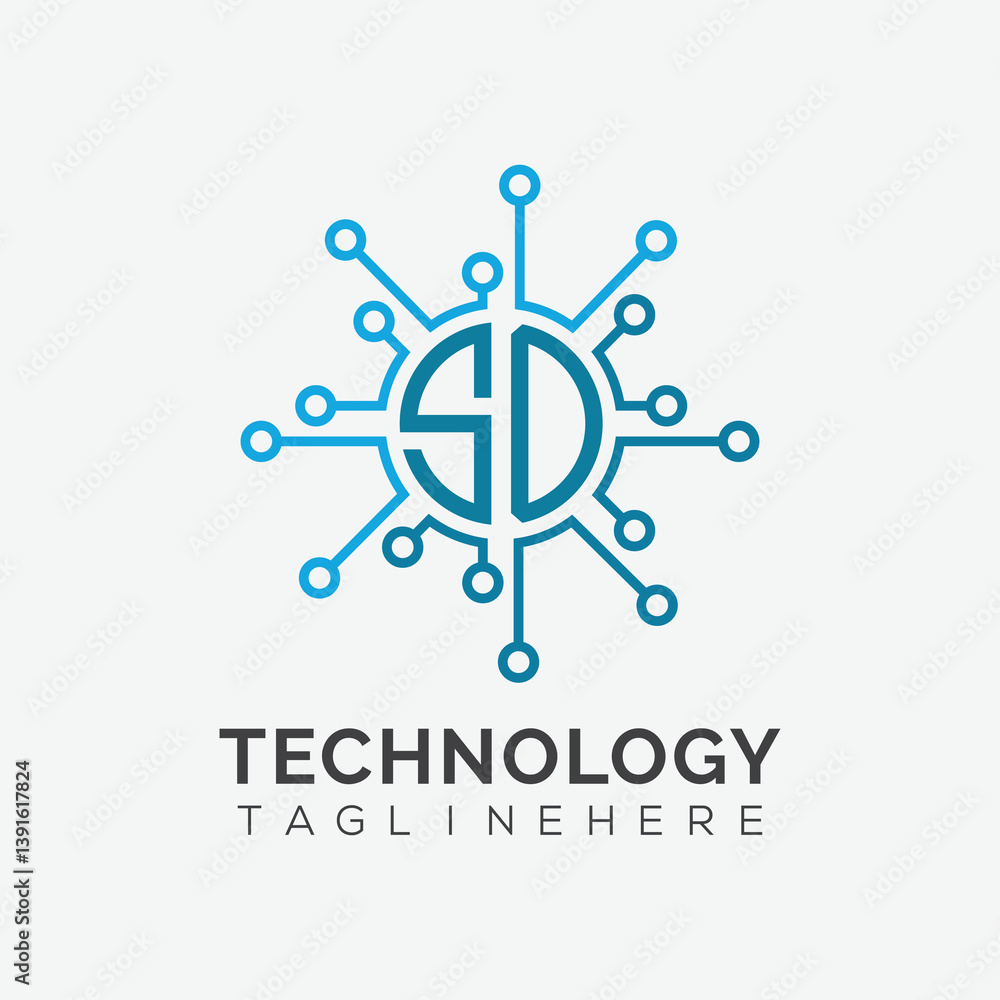 Fototapete initial monogram for technology logo with circle style design