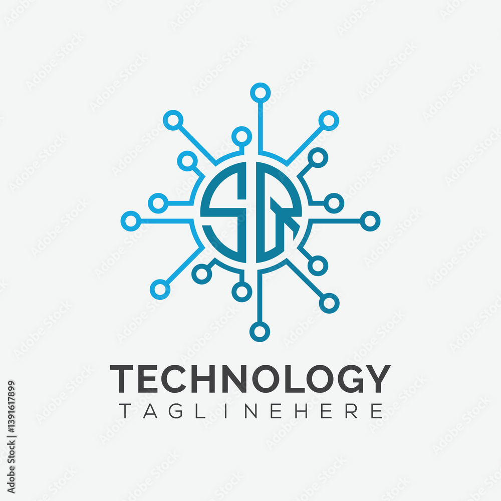 Fototapete initial monogram for technology logo with circle style design