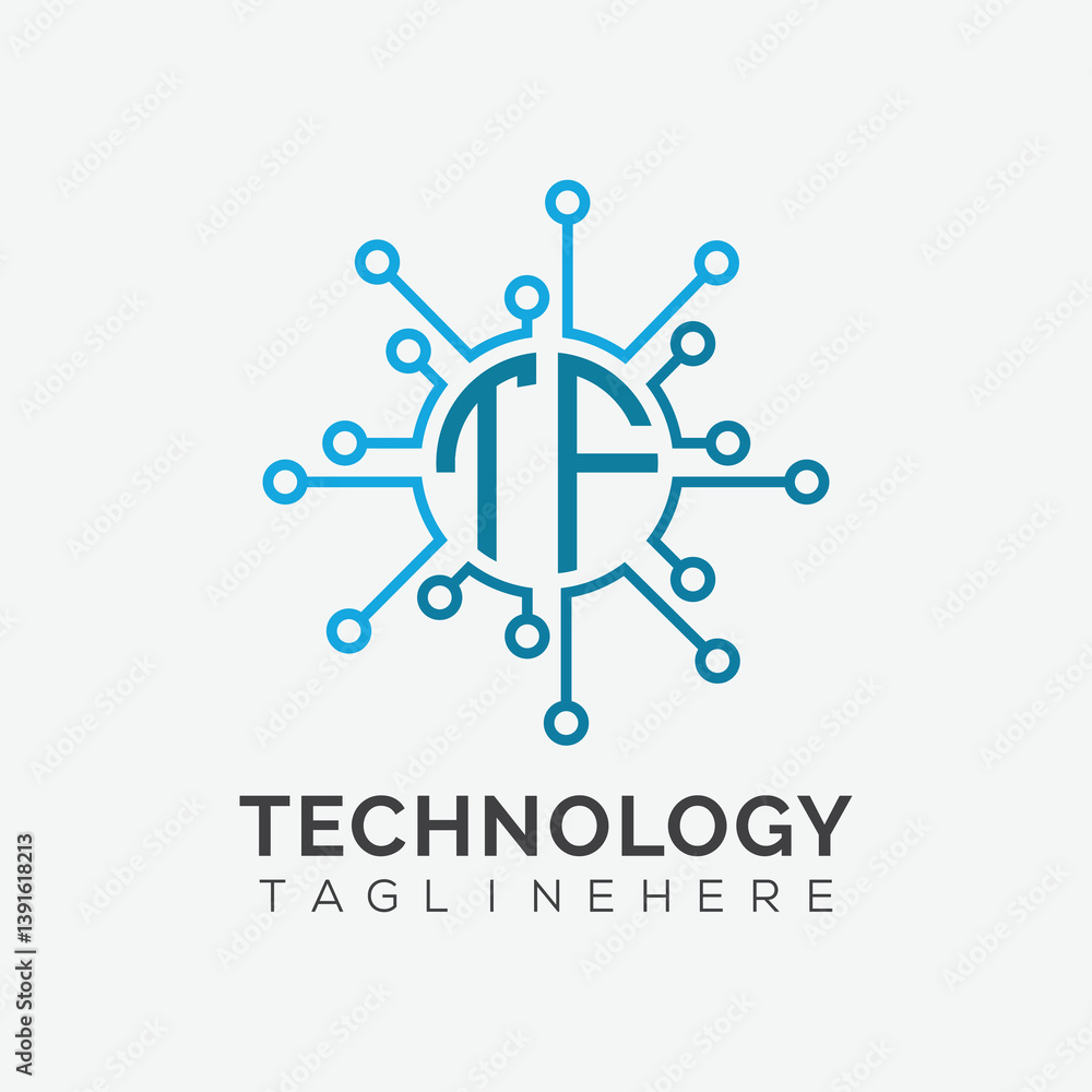 Fototapete initial monogram for technology logo with circle style design