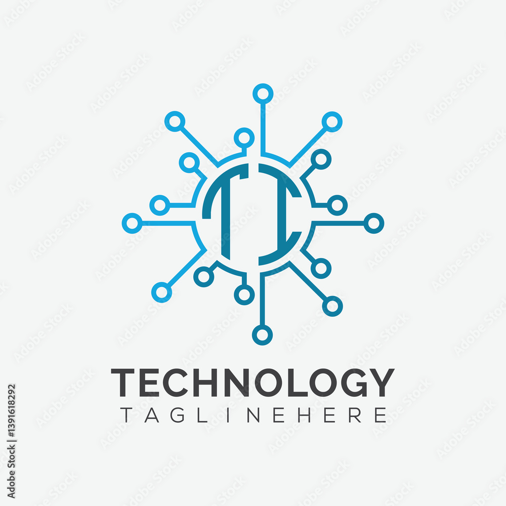 Fototapete initial monogram for technology logo with circle style design