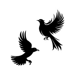 Fototapeta premium A silhouette of an eagle flying with outstretched wings, symbolizing freedom and wildlife, featuring detailed feathers and a minimalist design