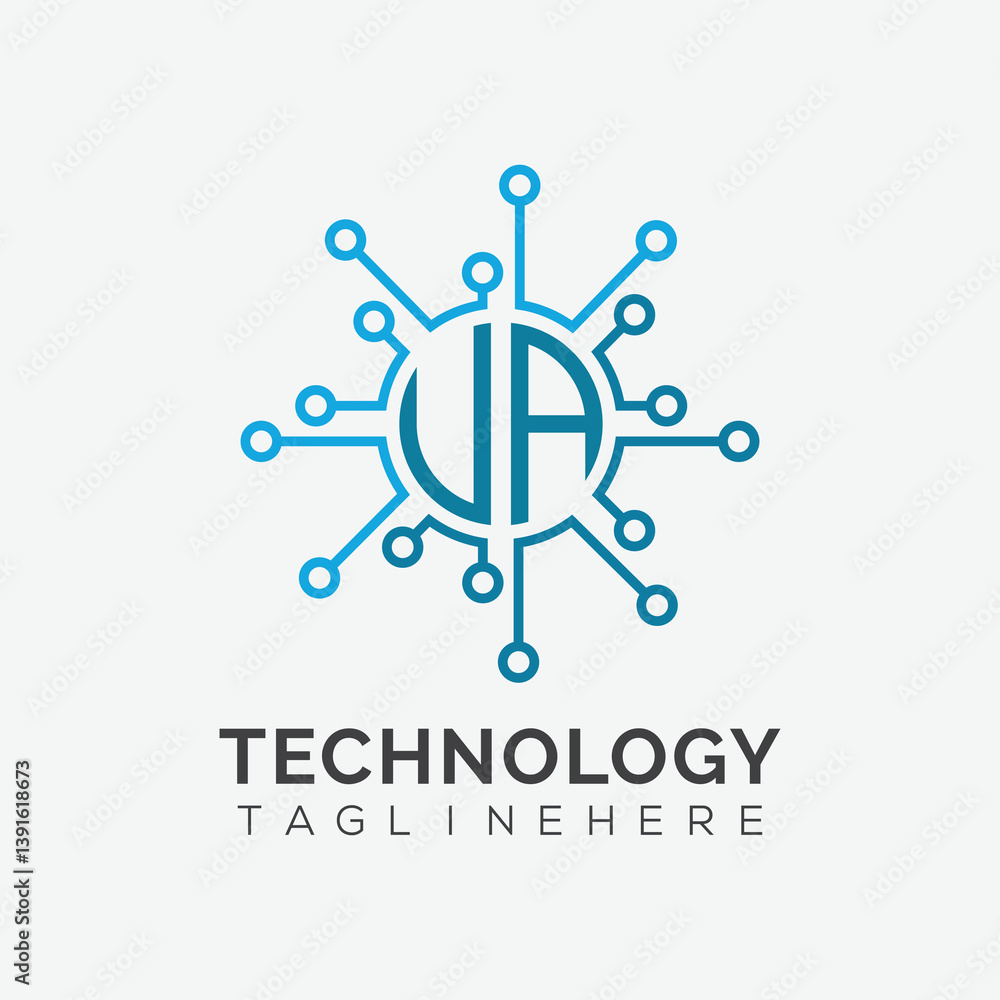 Fototapete initial monogram for technology logo with circle style design