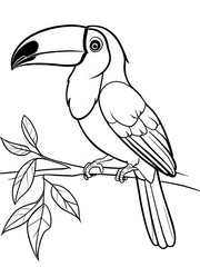 Black And White Outline Drawing Of A Perched Toucan