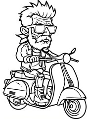 Elderly Man On Retro Scooter With Spiky Hair