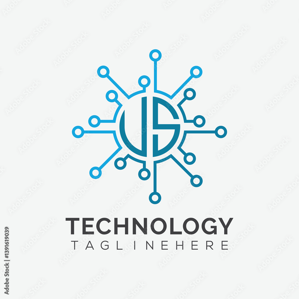 Fototapete initial monogram for technology logo with circle style design