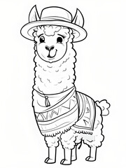 Cartoon Llama With Expressions In Simple Black Outline