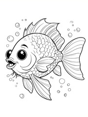 Cartoonish Fish Coloring Page With Whimsical Bubbles