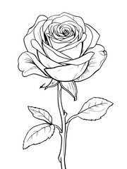 Detailed Black-And-White Drawing Of A Rose And Leaves