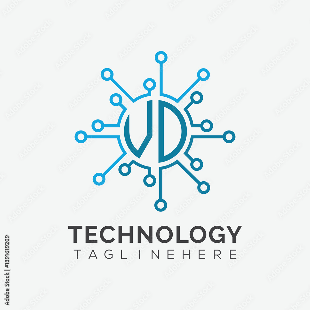 Fototapete initial monogram for technology logo with circle style design