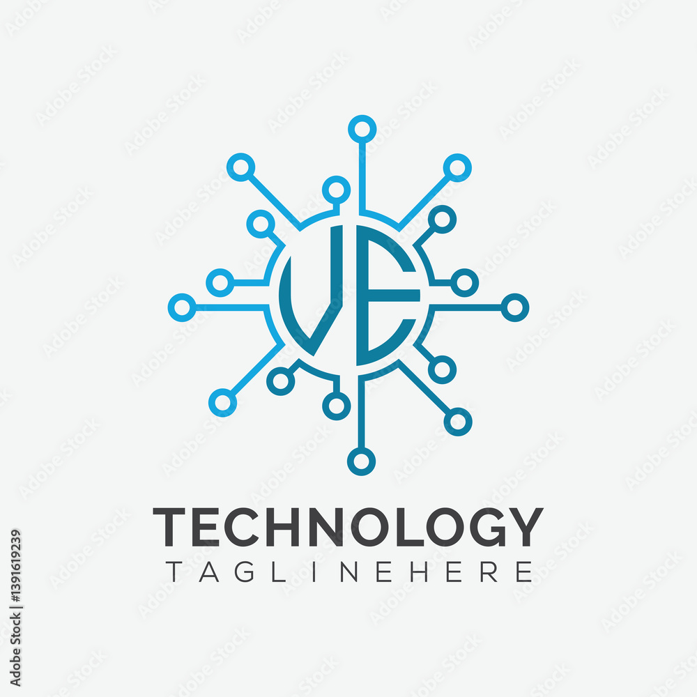 Fototapete initial monogram for technology logo with circle style design