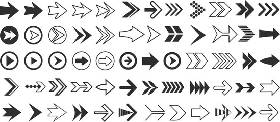 Arrow icon set. Collection of various arrow icons, symbols and elements. Modern simple arrows. Set of arrows icons