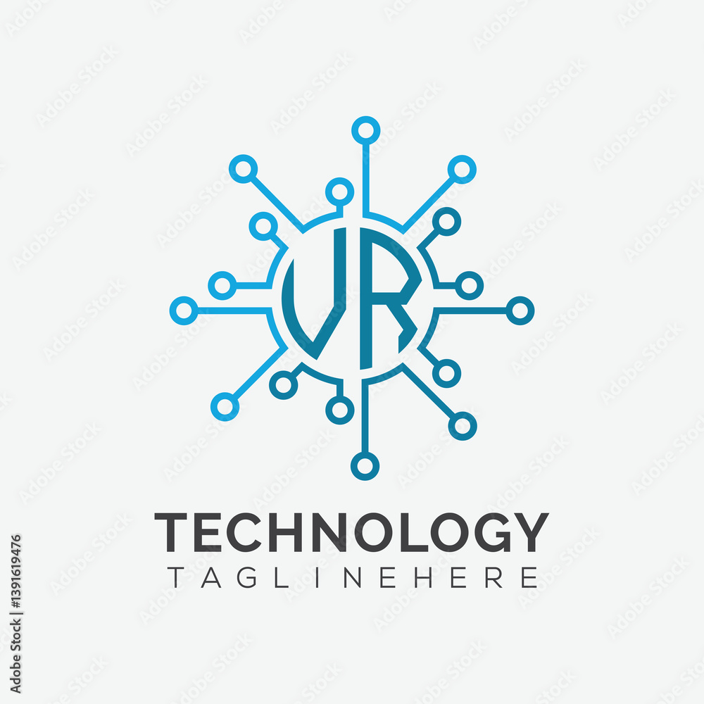 Fototapete initial monogram for technology logo with circle style design