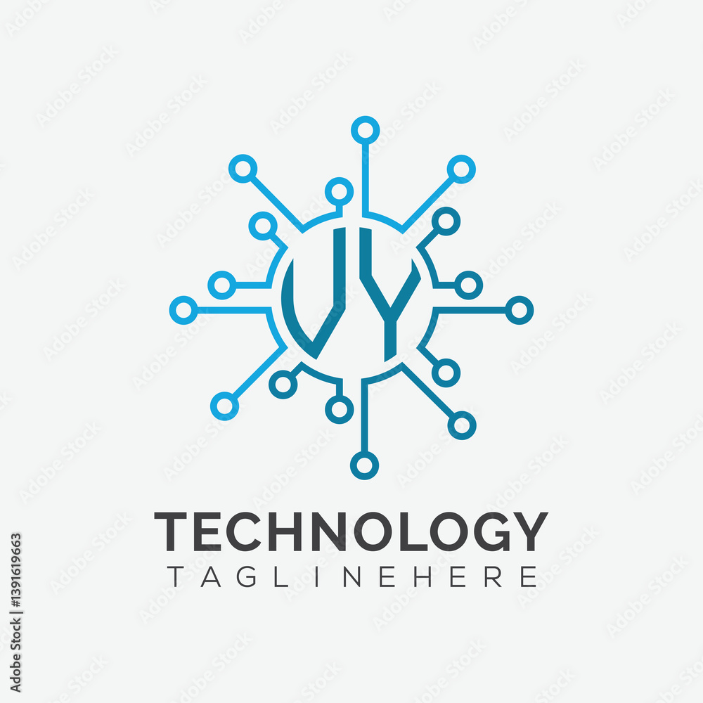 Fototapete initial monogram for technology logo with circle style design