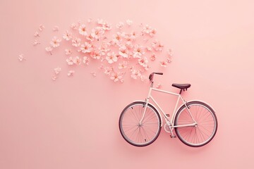 Vintage Bicycle with Delicate Cherry Blossoms Against Soft Pink Backdrop
