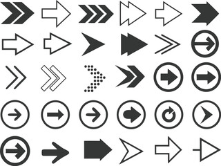Arrow icon set. Collection of various arrow icons, symbols and elements. Modern simple arrows. Set of arrows icons