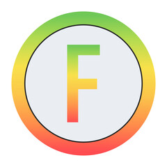 Vibrant Capital letter F design with green-red gradient border and light gray inner circle. Perfect for contemporary logo design or creative visual identity.