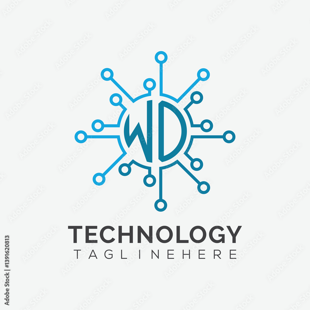 Fototapete initial monogram for technology logo with circle style design