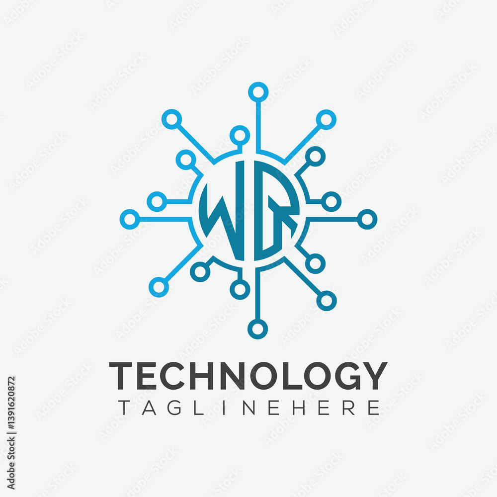Fototapete initial monogram for technology logo with circle style design