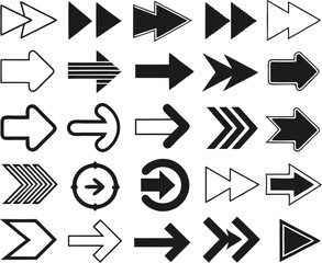 Arrow icon set. Collection of various arrow icons, symbols and elements. Modern simple arrows. Set of arrows icons