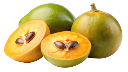 Ripe Lulo Fruits Cut Open Showing Seeds and Pulp  A Vibrant Display of Tropical Produce