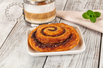 Homemade cinnabon swirl pastry with cinnamon