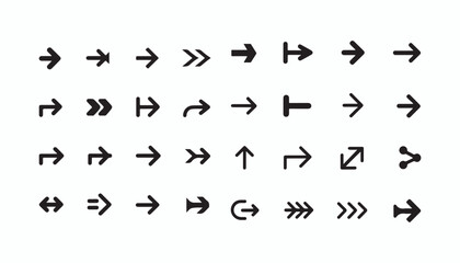 Set of Black Directional Arrow Icons on White Background