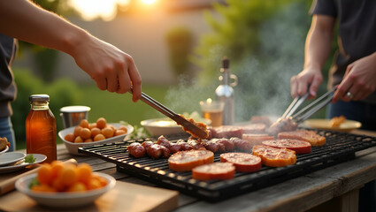 Celebrate refined backyard grilling with family by capturing vibrant outdoor culinary moments engaging social interactions and warm domestic charm for premium photo stock in  Photo Stock  Concept  and