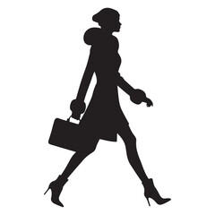 Fashionable Woman Walking Silhouette Stylish Outfit Handbag Vector Art