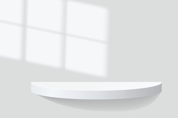 3D Empty Studio wall room with cylinder pedestal podium and lighting minimal backdrop. Display pedestal mockup scene stage for presentation product cosmetic, stand, showcase, exhibition. Vector
