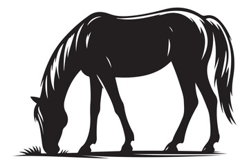 Silhouette of Horse Grazing Vector Illustration for Farm and Nature Designs