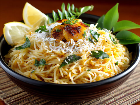  semiya upma, p: a serving of semiya upma, made with vermicelli,