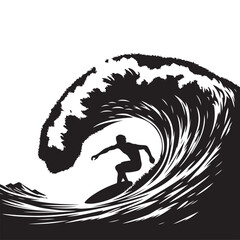 Surfer Silhouette Riding Wave Adventure Illustration Perfect for Surf Enthusiasts