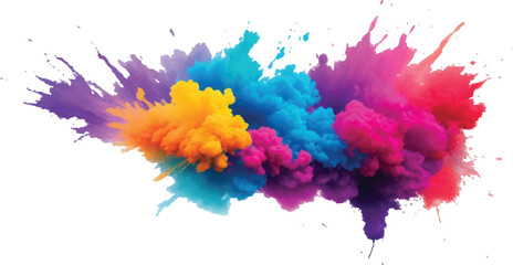 Radiant Watercolor Brush Strokes and Explosive Colorful Splashes on a White Canvas, Blending Abstract Art with a Playful, Modern Touch to Create an Exciting and Dynamic Visual Experience.
