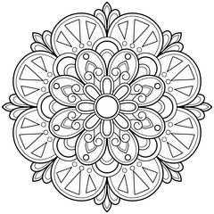 Mandala pattern for Coloring book page. Art on the wall. Lace pattern the Tattoo wallpaper Design Card Tile Sticker Textures and background.