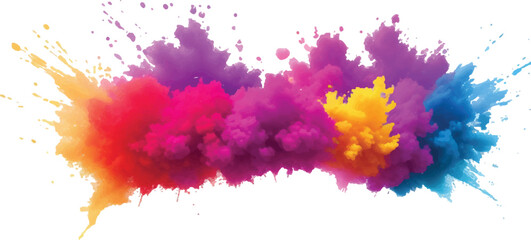 A Striking Watercolor Design with Dynamic Brush Strokes, Colorful Paint Splashes, and Aquarelle Stains, Creating an Explosion of Vivid Colors on a Simple White Canvas for a Contemporary Art Style.
