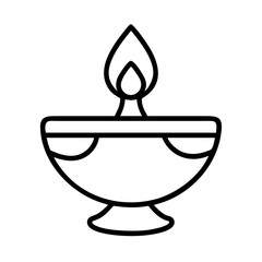 Diwali diya lamp outline vector illustration for hindu festival of lights celebration design element