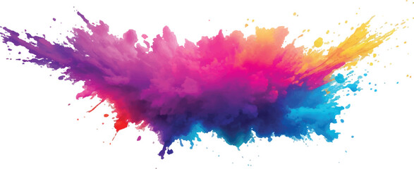 Abstract Watercolor Brush Strokes, Stains, and Colorful Splashes Forming a Stunning, Explosive Visual Experience, Combining Artistic Expression with a Clean, White Canvas Backdrop.
