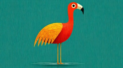 Obraz premium Stylized Flamingo Illustration with Orange and Yellow Plumage on Teal Textured Background